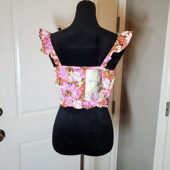 NWT Lily Rose Small Flutter Shoulder Smocked Ruffle Cropped Floral Boho Tank Top - Picture 12 of 16